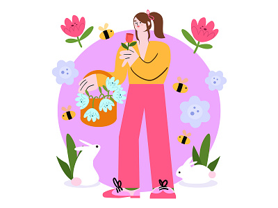 Spring art design flat illustration illustrator minimal vector women