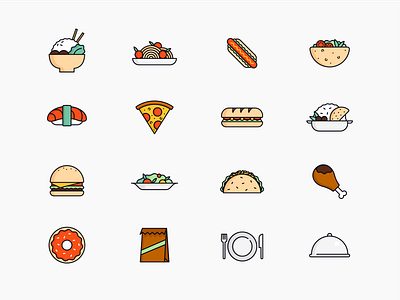 Food Icons asian food burger cuisine flat food food and beverage food icons hot dog icon set icons illustration indian food lunch lunch icons pizza plate salad sandwich spaghetti sushi