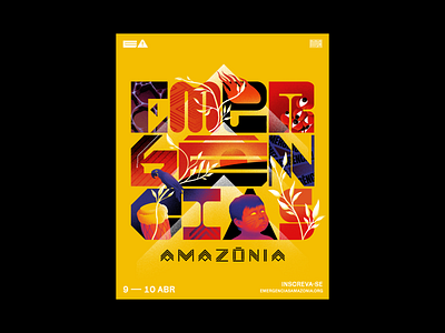 Emergências Amazônia amazon animals emergency event festival fire forest geometric gradient grain illustration lettering ninja poster type vector