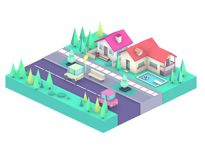 Tiny Neighborhood 🏡 3d 3d graphics city isometric maya