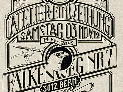 Einweihung drawing flyer old retro typography vintage