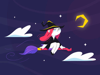 Witch characterdesign halloween illustration moon night stars witch