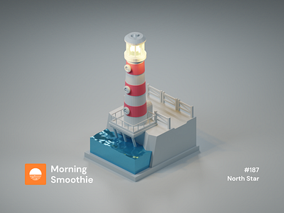 North Star 3d 3d art blender blender3d clay clay render clayrender diorama illustration isometric isometric design isometric illustration light lighthouse lights low poly minimal minimalist ocean sea