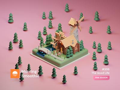 The Good Life 3d 3d art blender blender3d clayrender colorful diorama house house illustration illustration isometric isometric design isometric illustration low poly nature pastel river toy wood woods
