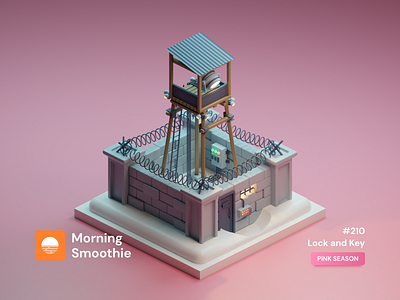 Lock and Key 3d 3d art blender blender3d clay clay render diorama illustration isometric isometric design isometric illustration low poly pastel pastel colors pink prison tower toy watchtower wire