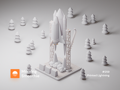 Printed Lightning 3d 3d art 3d print 3d printed app app ui blender blender3d diorama illustration isometric isometric design isometric illustration landing page launch low poly shuttle space space shuttle spaceship