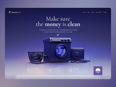 Laundromat Landing Page 3d b3d blender3d fiction fictional finance finance app finances financial app fintech home home page design landing page landing page design laundromat product ui ui design uidesign user interface