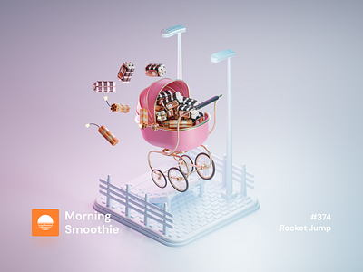 Rocket Jump 3d 3d art baby babypink blender blender3d diorama dynamite illustration isometric isometric design isometric illustration low poly street streetlight stroller