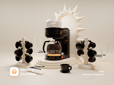 Worship Of Machines 3d 3d art altar blender blender3d coffee coffee bean coffee cup coffee machine coffee shop coffeeshop diorama illustration isometric isometric design isometric illustration low poly worship