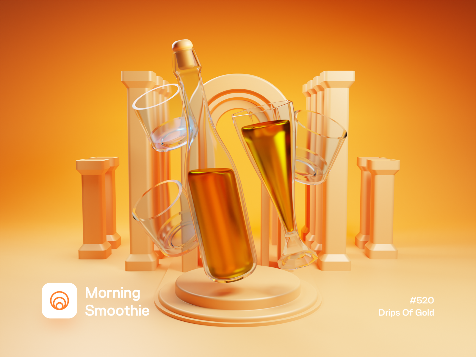 Drips of Gold 3d 3d art blender blender3d bottle bottles diorama glass illustration isometric isometric design isometric illustration low poly minimalism