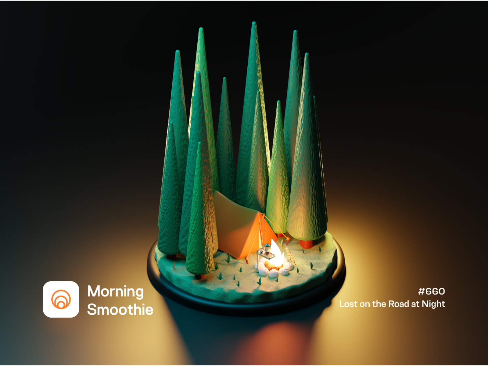 Lost on the Road at Night 3d blender blender3d camp campfire camping contrast dark mode darkmode design diorama fire forest illustration isometric isometric illustration nature night tent wood