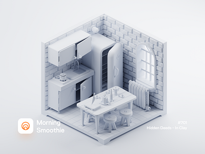 Hidden Deeds - In Clay 3d blender blender3d clay clayrender cute diorama illustration isometric isometric illustration kitchen minimal minimalistic white