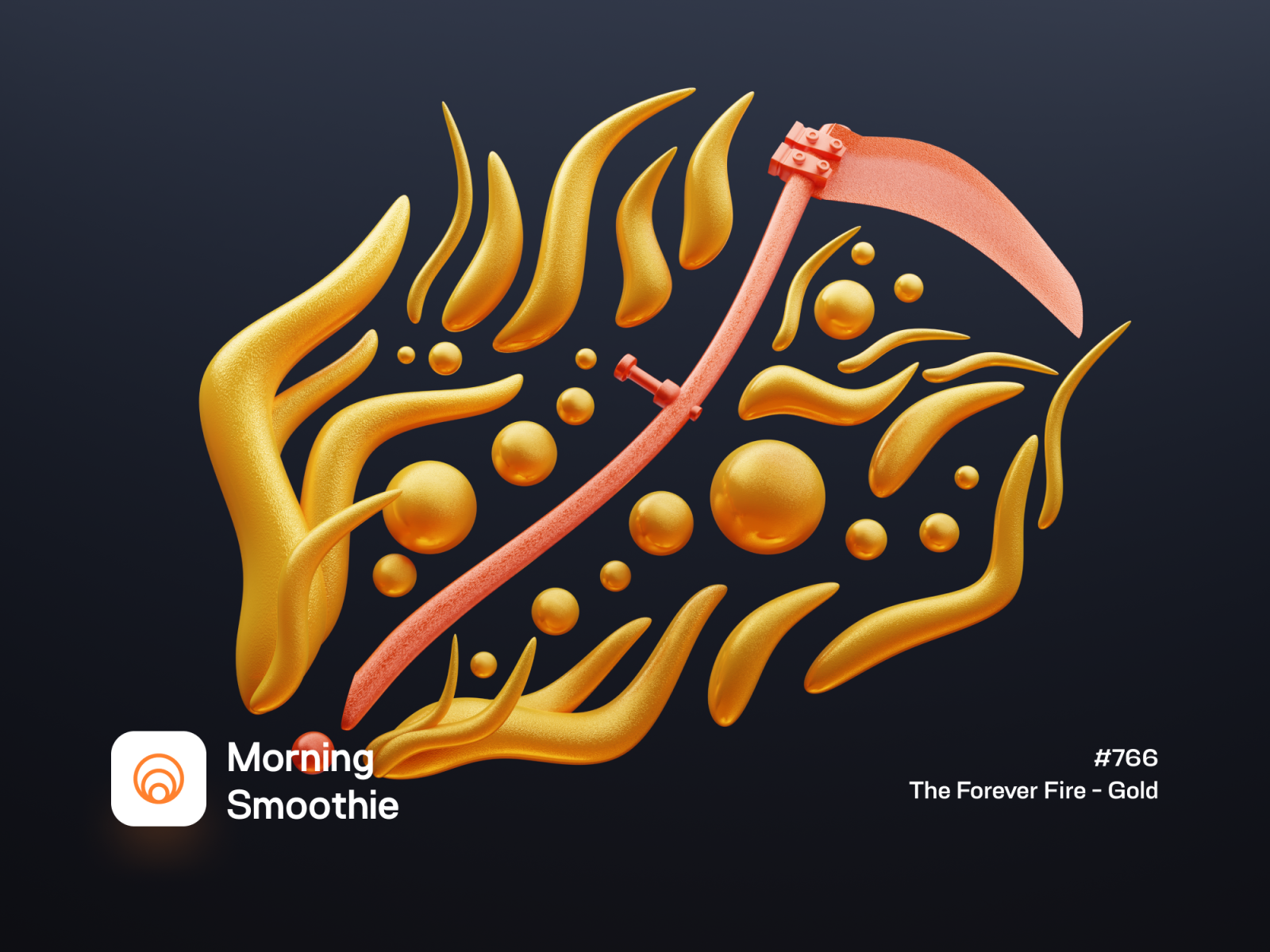 The Forever Fire - Gold 3d blender blender3d color colorful dynamic fire gloss illustration isometric isometric illustration metal scythe