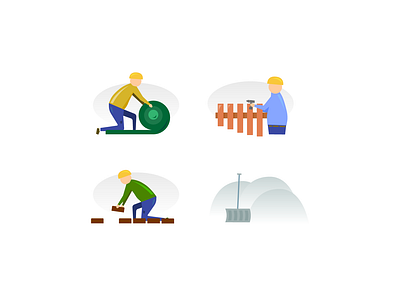 Small batch of construction dudes! 2d builder clean colored construction gradient grid illustration minimal snow vector