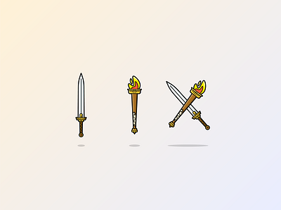 With a sword and torch! 2d cartoony clean gradient illustration line minimal shadow vector