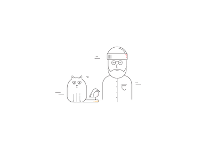 Roll call! 2d bird black and white cat characters clean design detailed human illustration line minimal minimal color person thin line trio vector