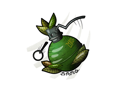 Bang drawing frag green grenade handdrawn illustration leaves procreate tattoo design