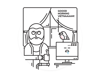 Good Morning! bird blackandwhite character comic comic art computer designer illustration minimal morning vector