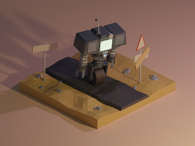 Securitron into the Sunset 3d 3d art blender blender3d desert design diorama fallout gaming lowpoly lowpolyart newvegas sunset videogames