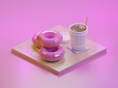 A Sweet Bite 3d blender blender3d coffee diorama donut illustration isometric isometric illustration lowpoly lowpolyart