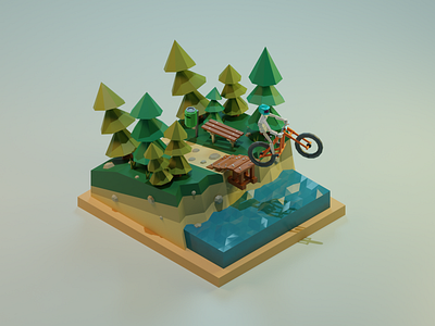 Full Send! 3d bike biking blender blender3d diorama isometric isometric art isometric design isometric illustration isometry jump lowpoly lowpolyart nature park