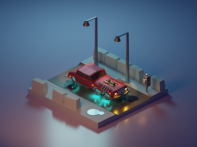 Futuristic Limo 3d blender3d car diorama future futuristic isometric isometric design isometric illustration isometry limo lowpoly lowpolyart neon night
