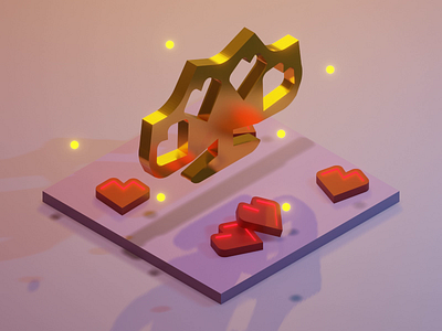 Love and War 3d 3d animation 3d art blender blender3d diorama gold hearts isometric isometric design isometric illustration knuckledusters love lowpoly war