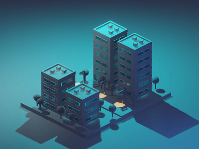 Breath of the City 3d 3d animation 3d art animation blender blender3d breathing city isometric isometric art isometric illustration low poly low poly art night