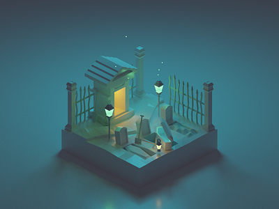 Spooky Season 3d 3d artist blender blender3d design diorama graveyard halloween isometric isometric design isometric illustration low poly night october spooky