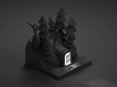 Dragged Into Sunlight 3d black and white blackandwhite blender blender3d chains contrast dark diorama forest isometric isometric design isometric illustration low poly tomb