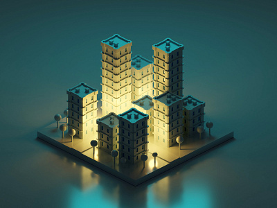 Night in the City 3d 3d art blender blender3d city contrast diorama isometric isometric design isometric illustration low poly neon night skyline skyscraper town