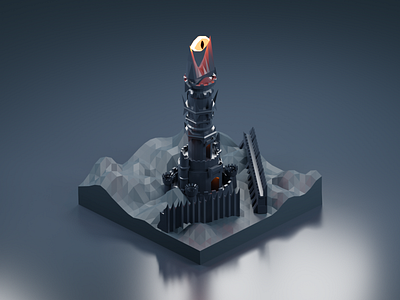 The Fortress of Barad-dûr 3d 3d art blender blender3d castle diorama eye fortress isometric isometric design isometric illustration lord of the rings lotr low poly sauron tower