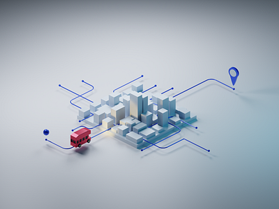 Citymap with a Double-Decker 3d 3d art blender blender3d bus city illustration city map cityscape diorama double decker illustration isometric isometric design isometric illustration location locations low poly map maps