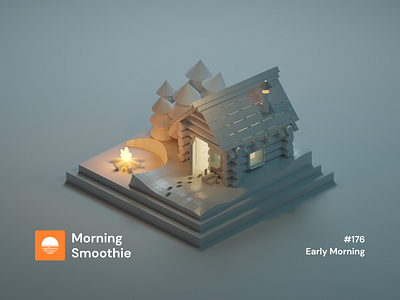 Early Morning 3d 3d art alone blender blender3d cabin diorama fire forest illustration isometric isometric design isometric illustration log low poly nature snow snowy winter woods