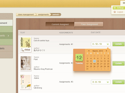 Assignments app calendar crab icon interface ios ipad ui yellow