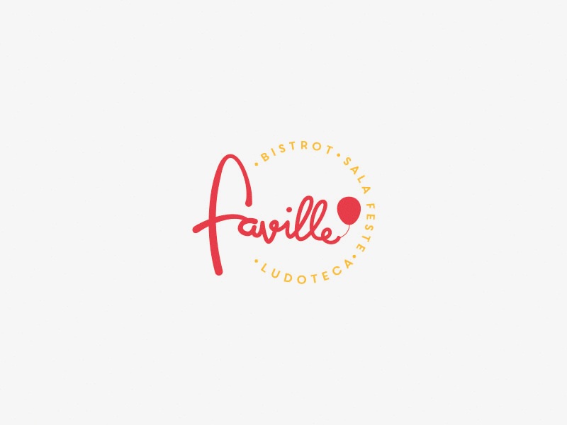 Branding Faville balloon brand branding font hand kids logo party red script toy yellow