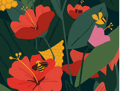 in-store wallpaper - John Masters Organics honey hibiscus launch art design designer flower hibiscus honey illustration illustrator skincare vector
