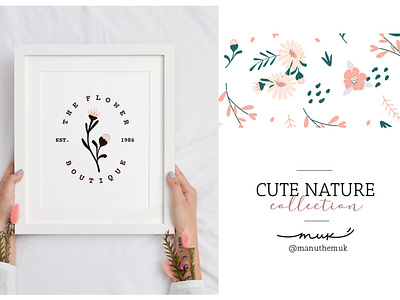 CUTE NATURE COLLECTION botanical bouquet brand branding cute flower illustration leaves logo nature pattern plant spring summer vector wedding wreath