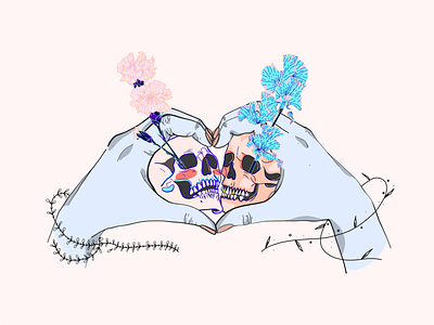 Let it kill you botanical couple flower hand heart illustration ipadpro love lovely nature procreateapp skull