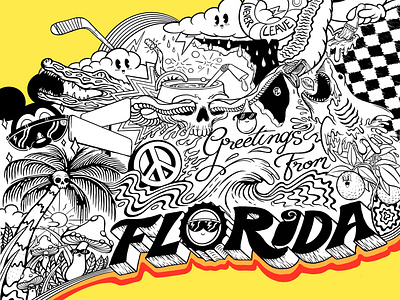 Greetings From Florida - Mural Concept akyros design disney florida freelance design greeting cards hand drawn handlettering illustration illustration design lightning logo mickeymouse orlando peace sign procreate procreate art procreateapp sketch tampa bay travel