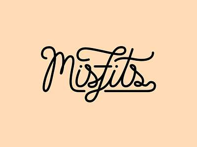 "Misfits" Monoline Logotype branding custom logotype design freelance design hand lettering illustration logo logotype monoline monoline lettering typography vector