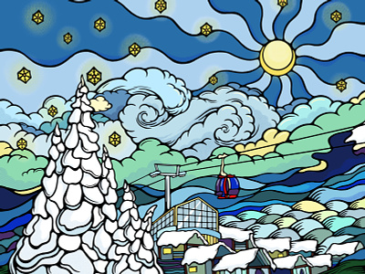 The Snowy Night aspen colorado illustration landscape popart procreate snow starrynight vangogh