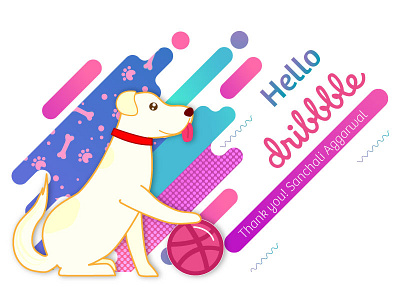 Hello Dribbble! This is my pet Nala debuts dribbble first hello illustration illustrator invitation shot thank you ticket