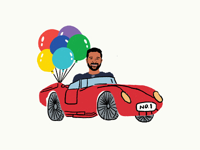 Birthday Card Illustration balloons birthday car colourful design illustration