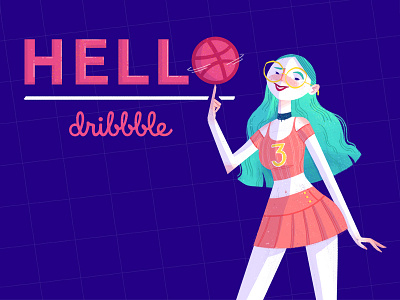 Hello! basketball first shot girl hello illustration