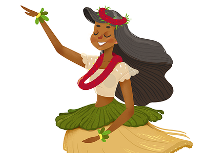 hawaiian girl cartoon cdchallenge character concept creative cute design doodle flat hawaiian girl illustration