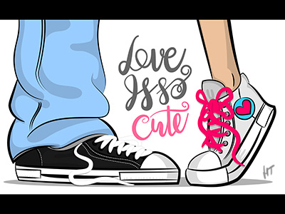 Love Is So Cute cartoon character convers cute illustration lettering love man romantic sneakers woman