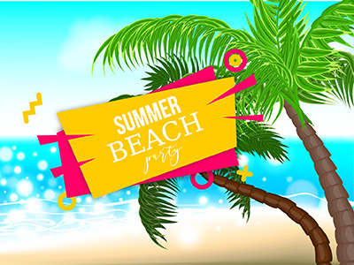 Summer party background banner cartoon leaf palm party seacost summer vector