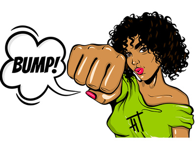 Black woman pop art show bump kick. Portrait. afro black comics design kick pop art portrait vector woman