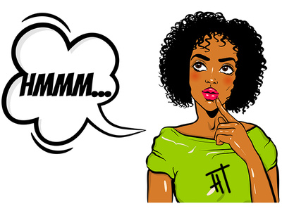 Black woman pop art Wow face think hmm. black cartoon comics design face girl pop art portrait woman wow